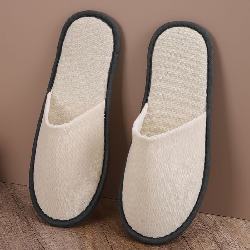 Custom Disposable Hotel Slippers Canvas Biodegradable Luxurious Style with EVA Sole Travel