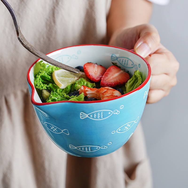 Japanese Bowl Large Mixing Bowl for Kitchen Ceramic Salad Bowl with Handle