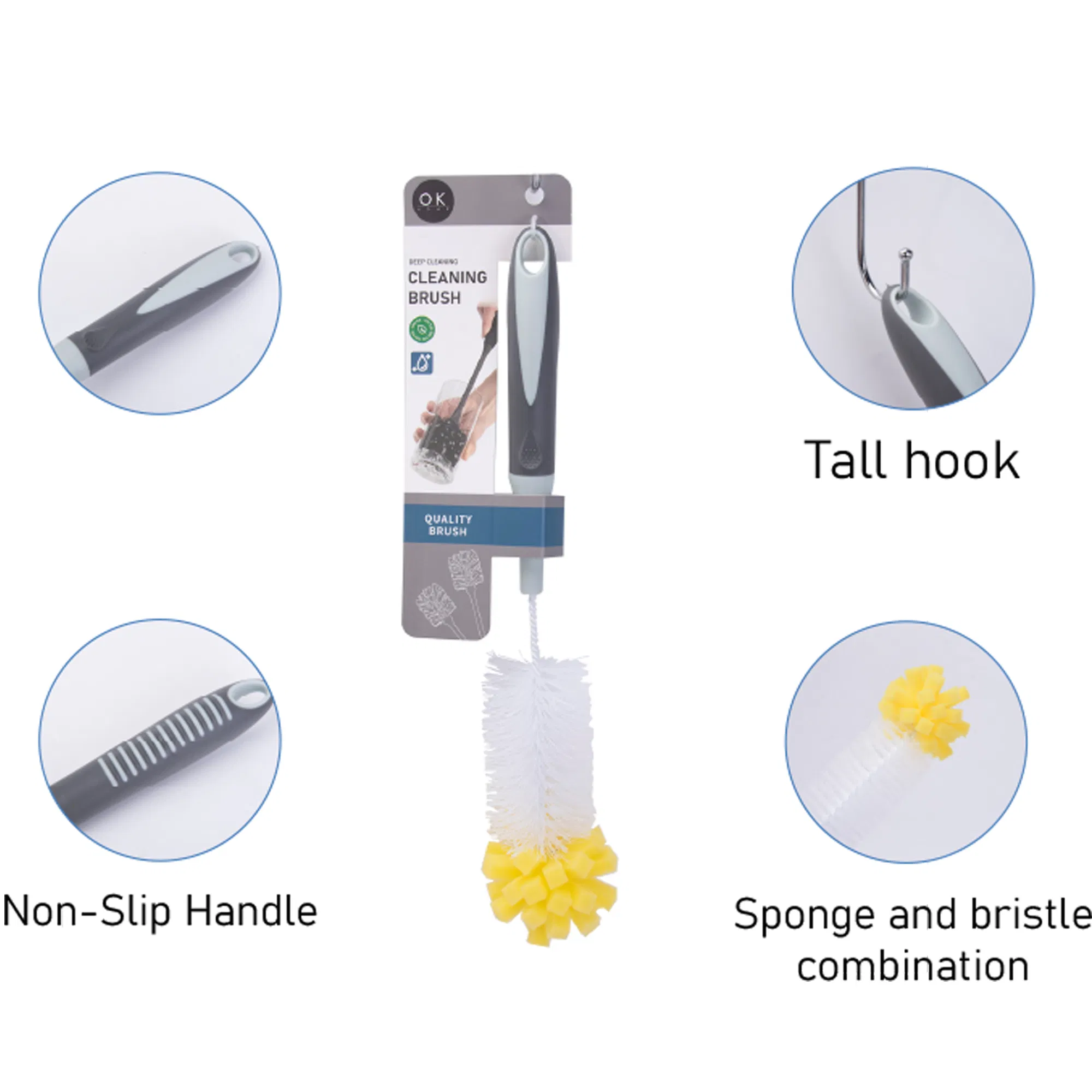 Длинная щетка для мытья бутылок и стаканов