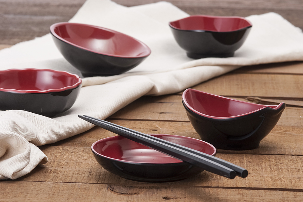 Melamine Bowl Sets Black& Red Color Japanese Restaurant Miso Soup Serving Bowl Set