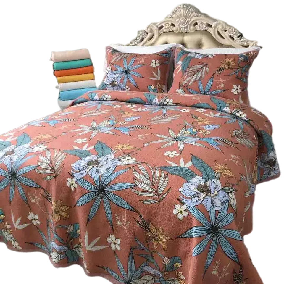 Russia Market Floral Printed 3PCS Bedspread
