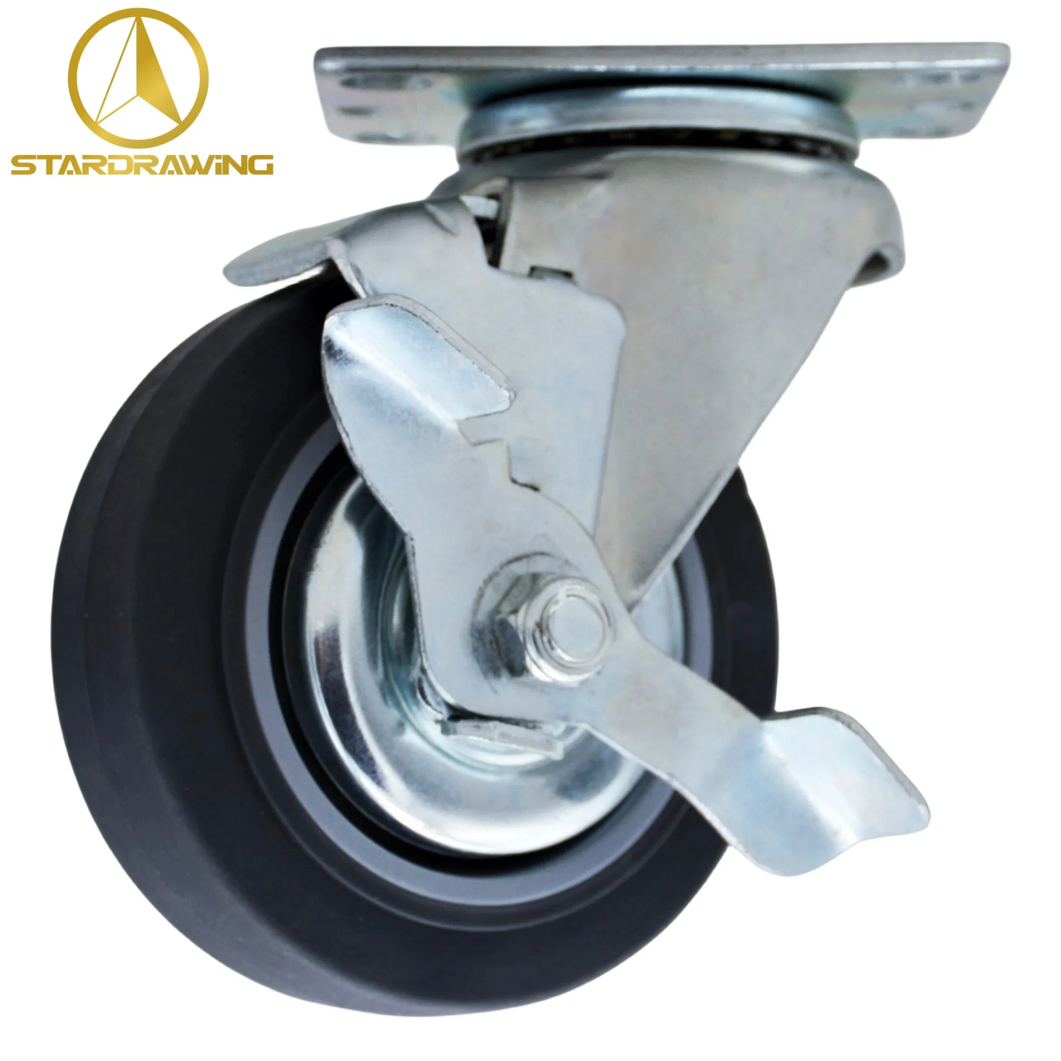 Stardrawing 4inch 100mm Swivel TPR Rubber Caster Wheel with Side Brake