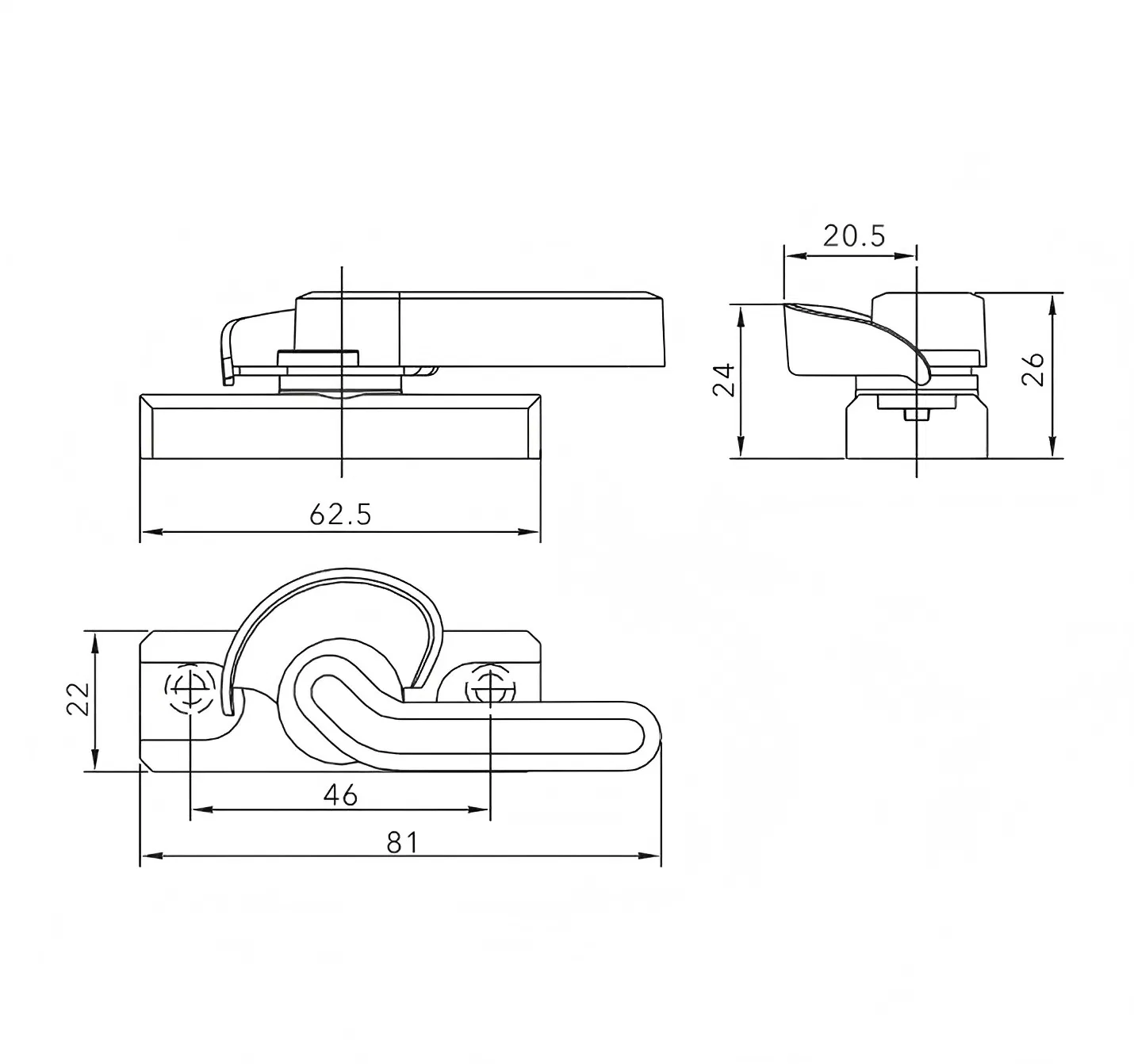 Smaller Zinc or Alu Alloy UPVC Sliding Windows Crescent Locker Half Moon Locker with Right and Left Opening
