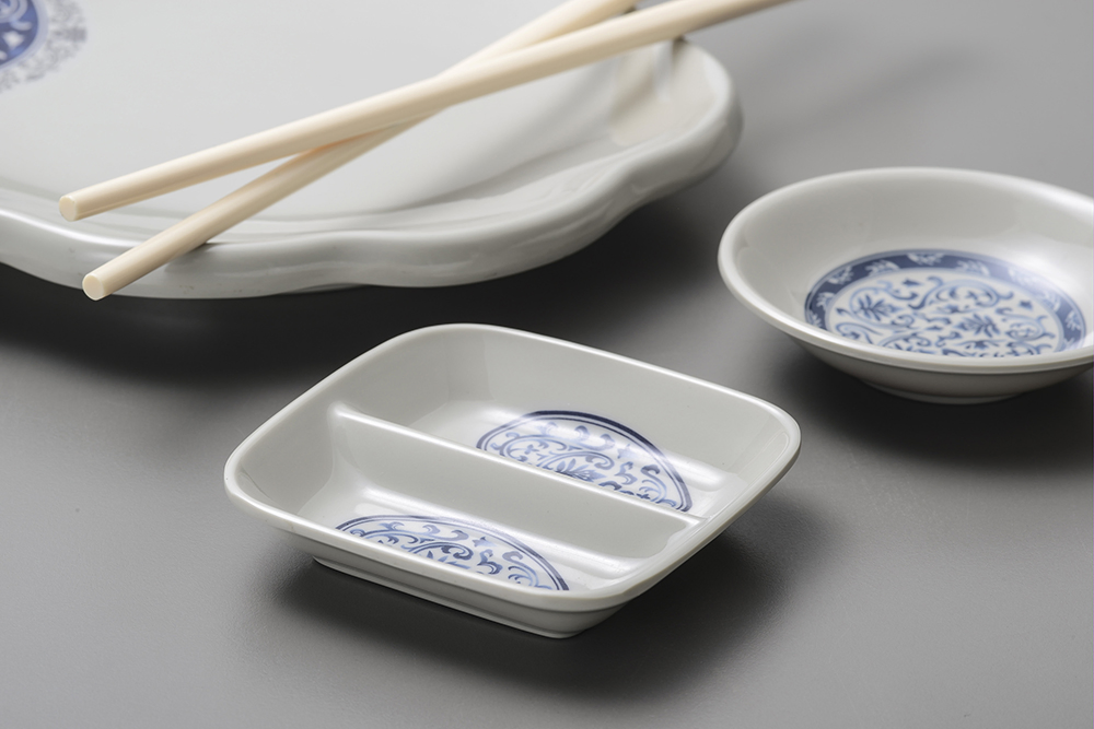 White Square Sauce Dish 2-Divided Sauce Dish Melamine Dish