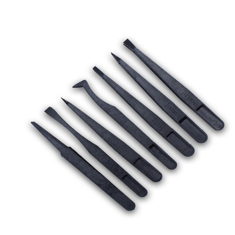 Plastic Tweezers Assembly Tools Bent Plastic Tweezer Black Color Cleanroom Antistatic Conductive Plastic Tweezer