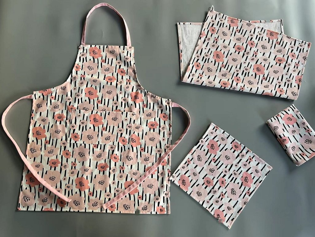 Hot Sale Polyester Digital Printing Pink Flowers Kitchen Textile Oven Mitt and Pot Holder Kitchen Set Used for Backing