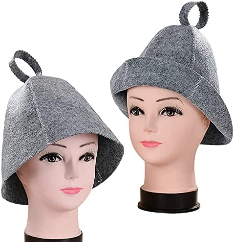 Wool Sauna Hat Sauna Cap for Men - Sauna Hat for Women Sauna Cap Grey and White