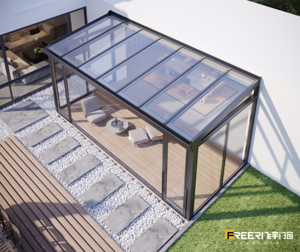Custom Modern Outdoor Windproof Flat Roof Aluminium Frame Greenhouse Sun Room Winter Garden Mobile Glass Sunroom House