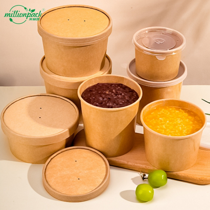 Bulk Quantity Paper Soup Cup Kit Including Kraft Paper Soup Bowl Piece