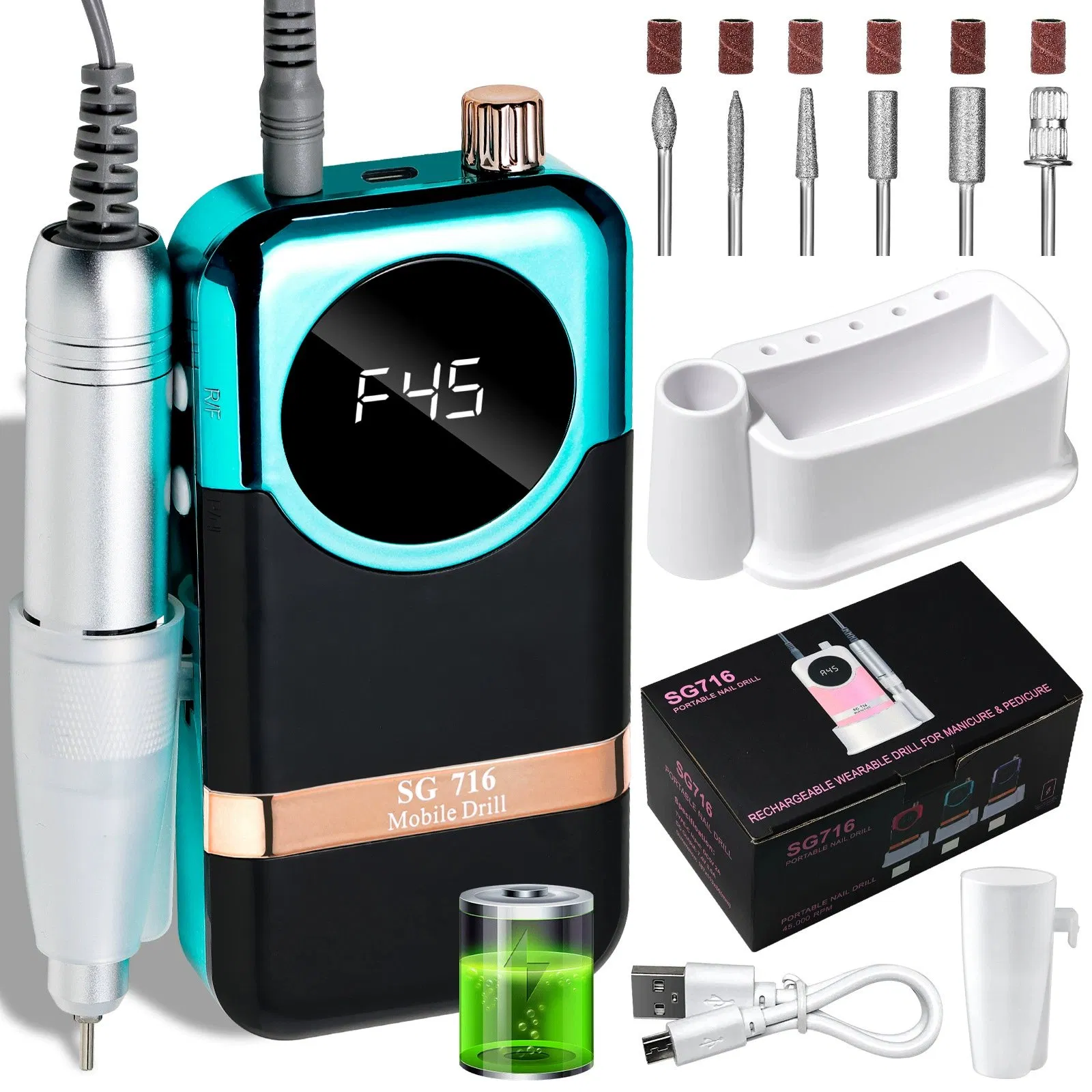 Manicure Pedicure Tool 45000rpm Cordless Nail Drill Machine