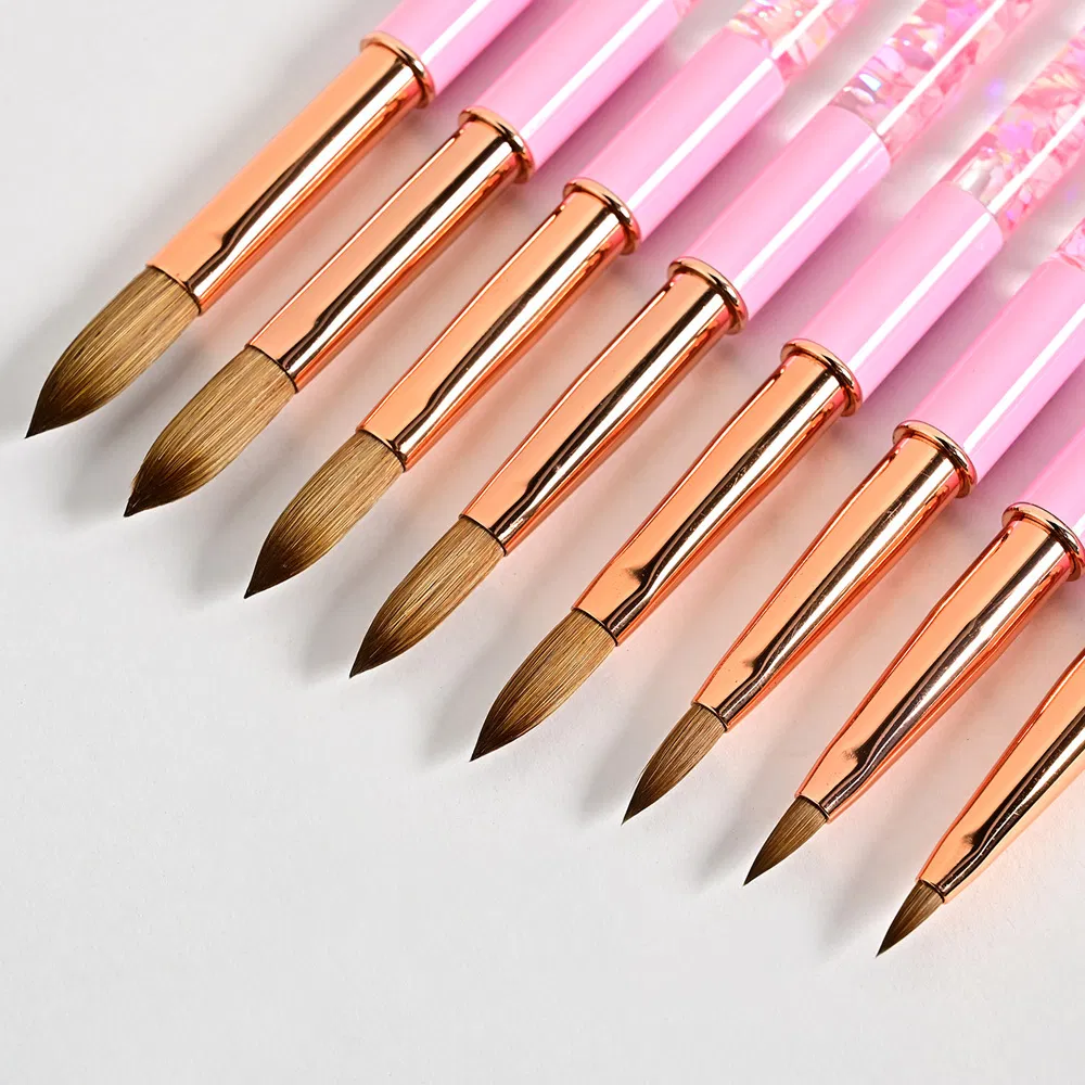Pink Glitter Liquid Crystal Kolinsky Hair Acrylic Handle Nail Art Brush Kit Drawing Pen Manicure Set Tool