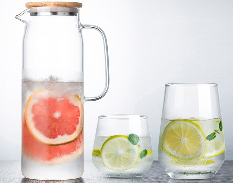 1500ml Heat Resistant Glass Water Filter Pitcher with Stainless Steel Bamboo Lid
