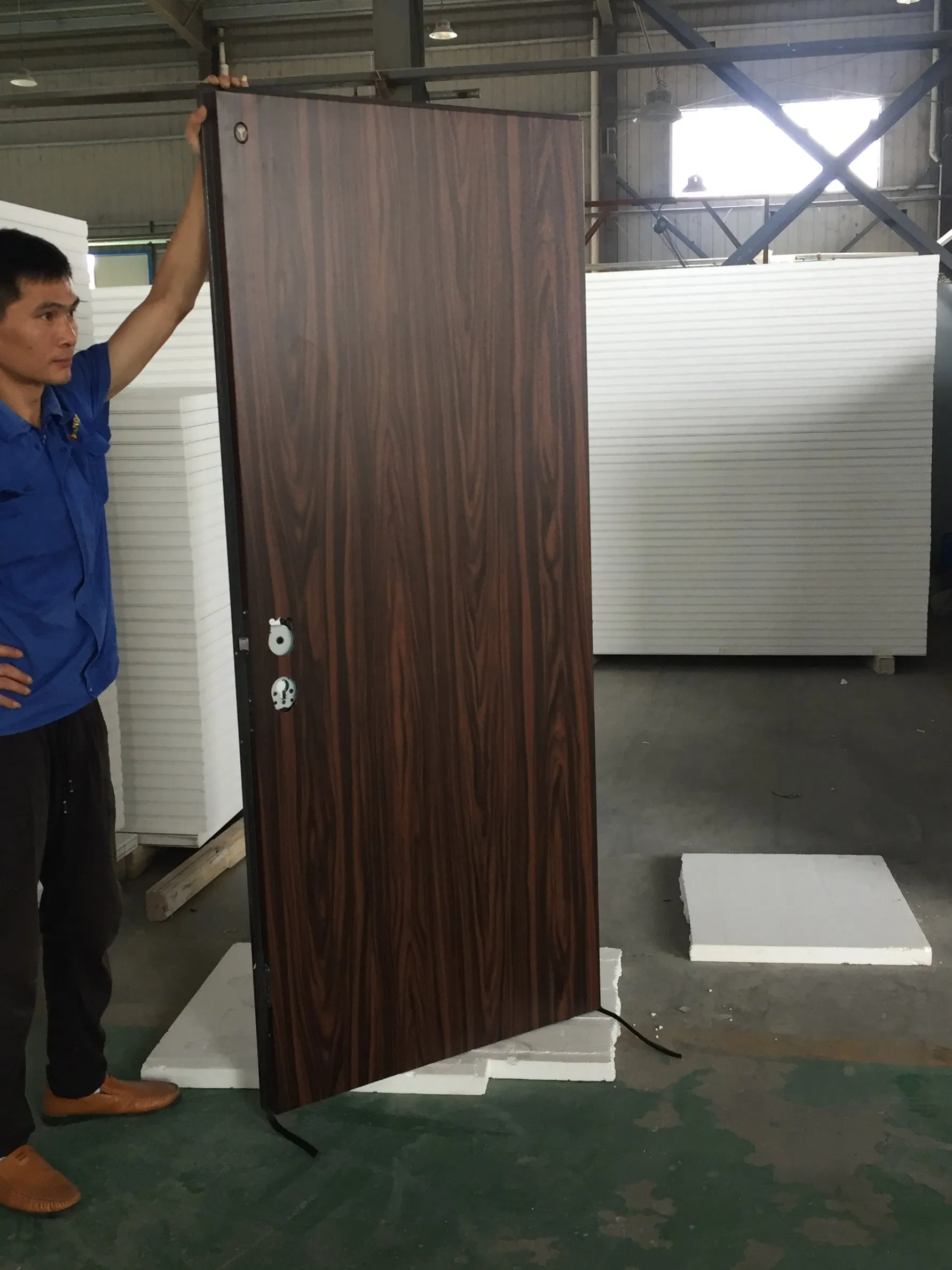 Wood Grain Flush Design Israeli Theft-Proof Security Steel Doors Front Exterior Entrance Door