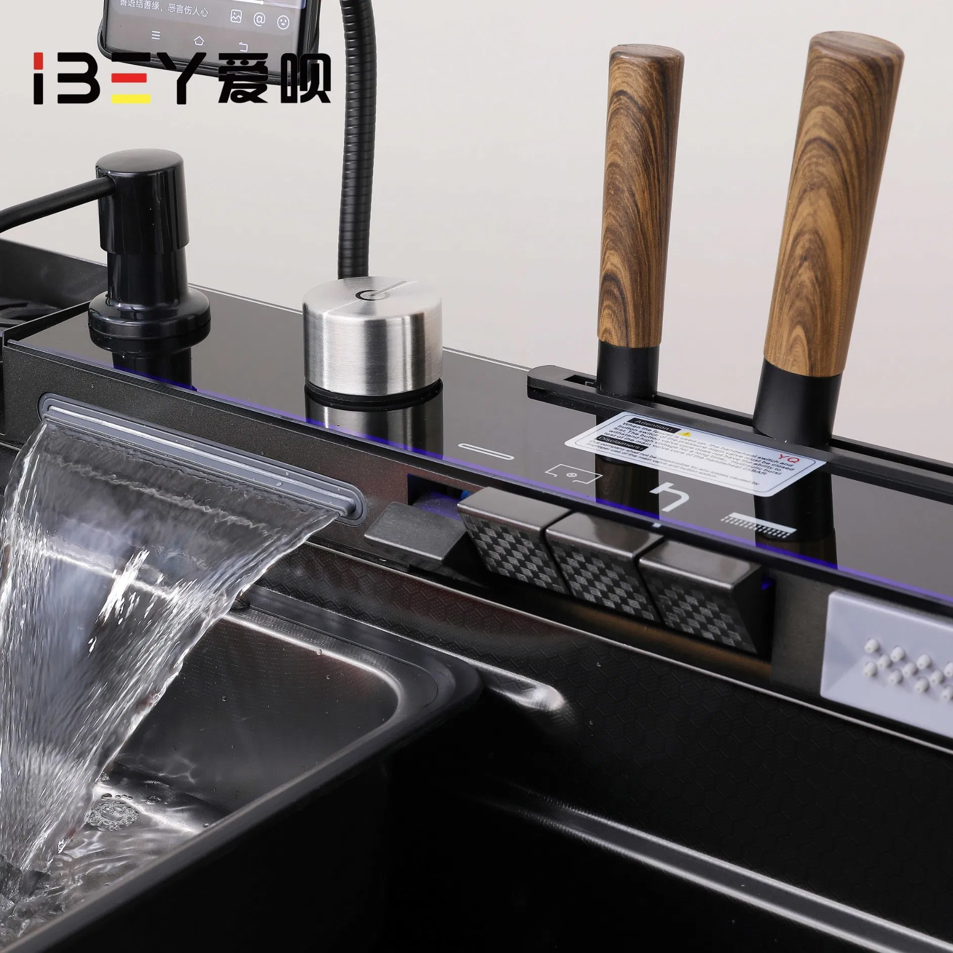 High Quality Smart 304 Stainless Steel Kitchen Sink with Phone Holder
