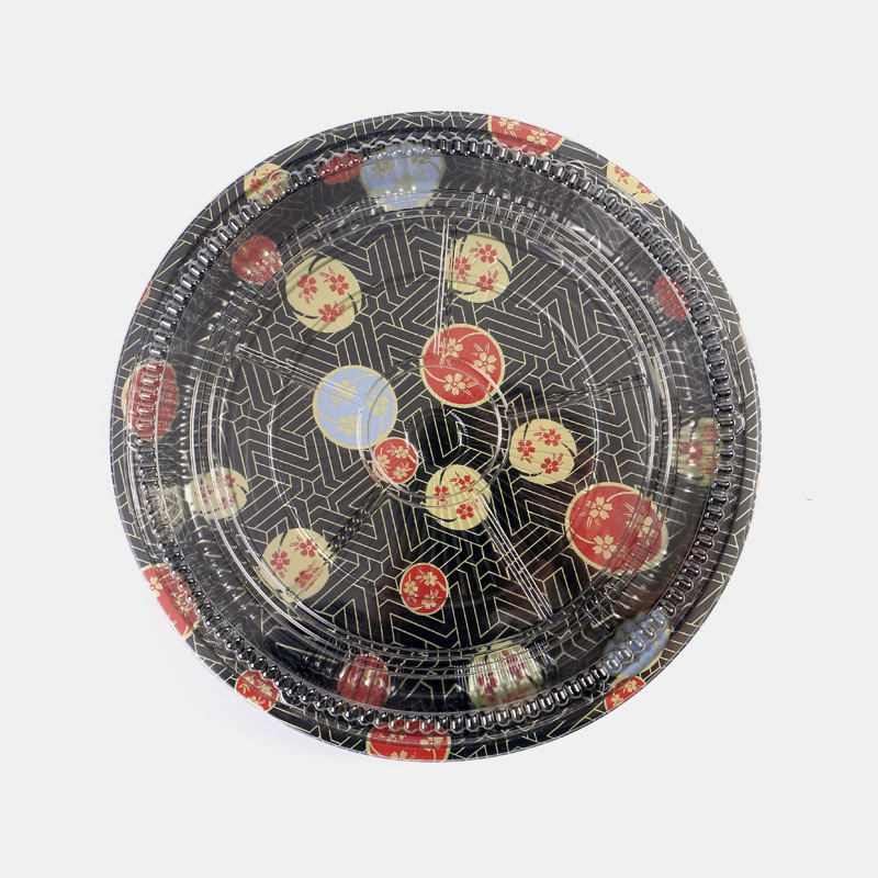 Multi Size Round Sushi Box Pet Sushi Tray Plastic Fruit Sashimi Platter Box Big Capacity