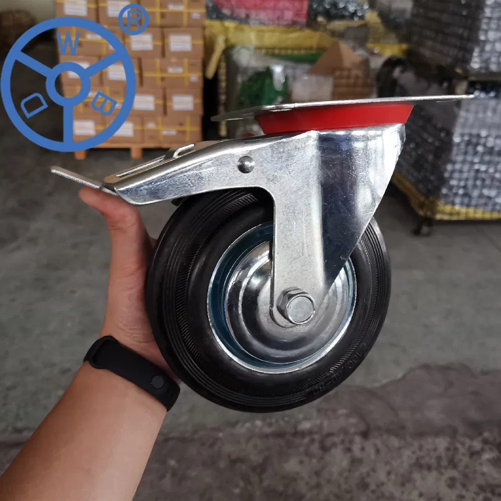 Wbd 5 Inch Swivel Black Roller Bearing Heavy Duty Zinc Plated Swivel Solid Rubber Caster Trolley Wheel