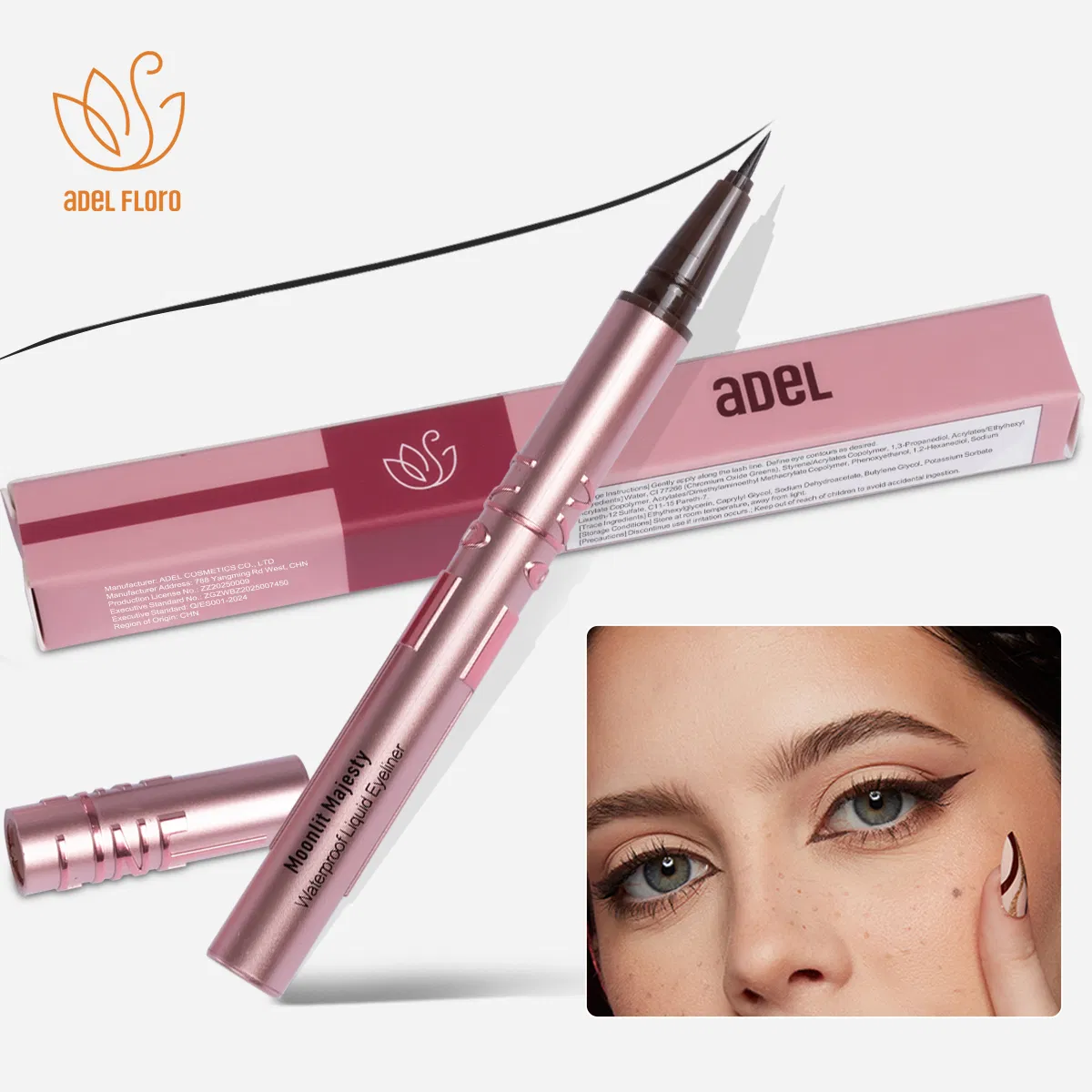 Best Permanent Hypoallergenic Natural Brown Waterproof Smudge-Proof Liquid Eyeliner Soft-Bristle Brush Head