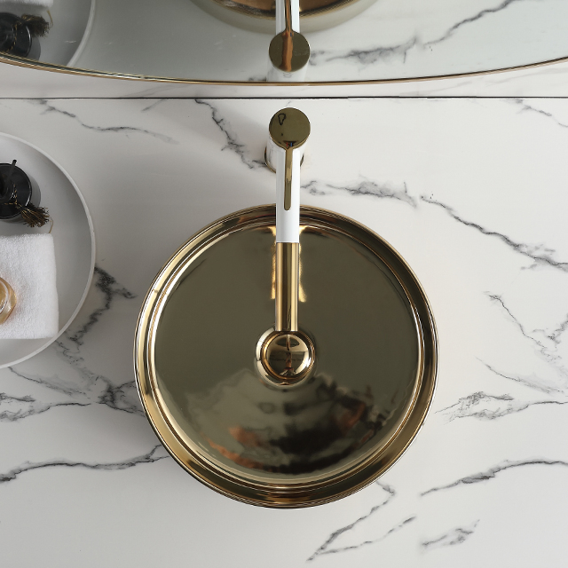 Раковина круглая керамическая золотая для ванной