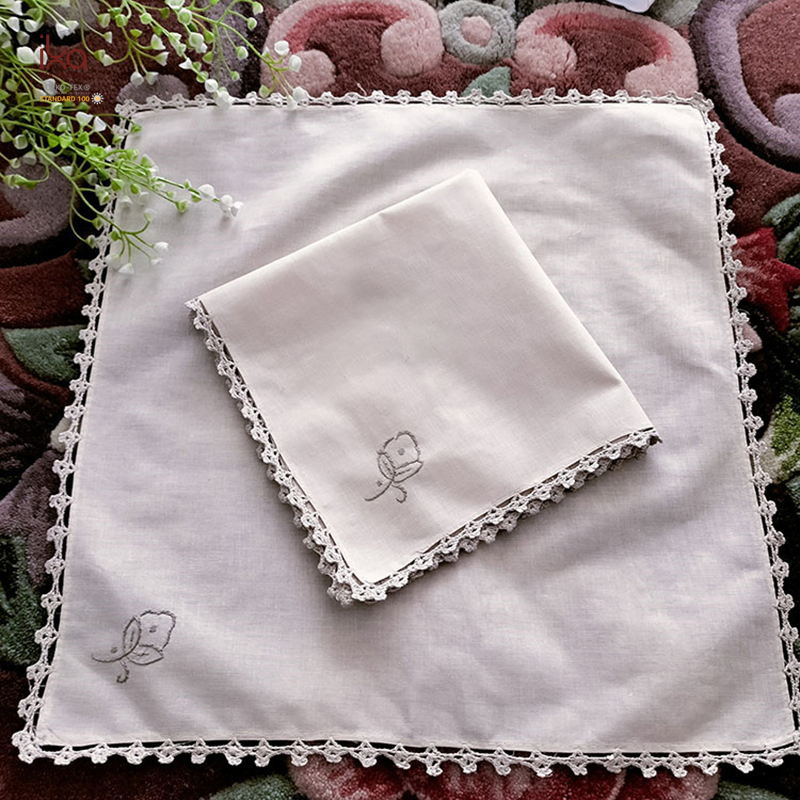 Wholesale Home Decoration Party Beverage Color Custom Printed White Embroidered Logo Lace 100% Cotton Napkins with Hemstitch