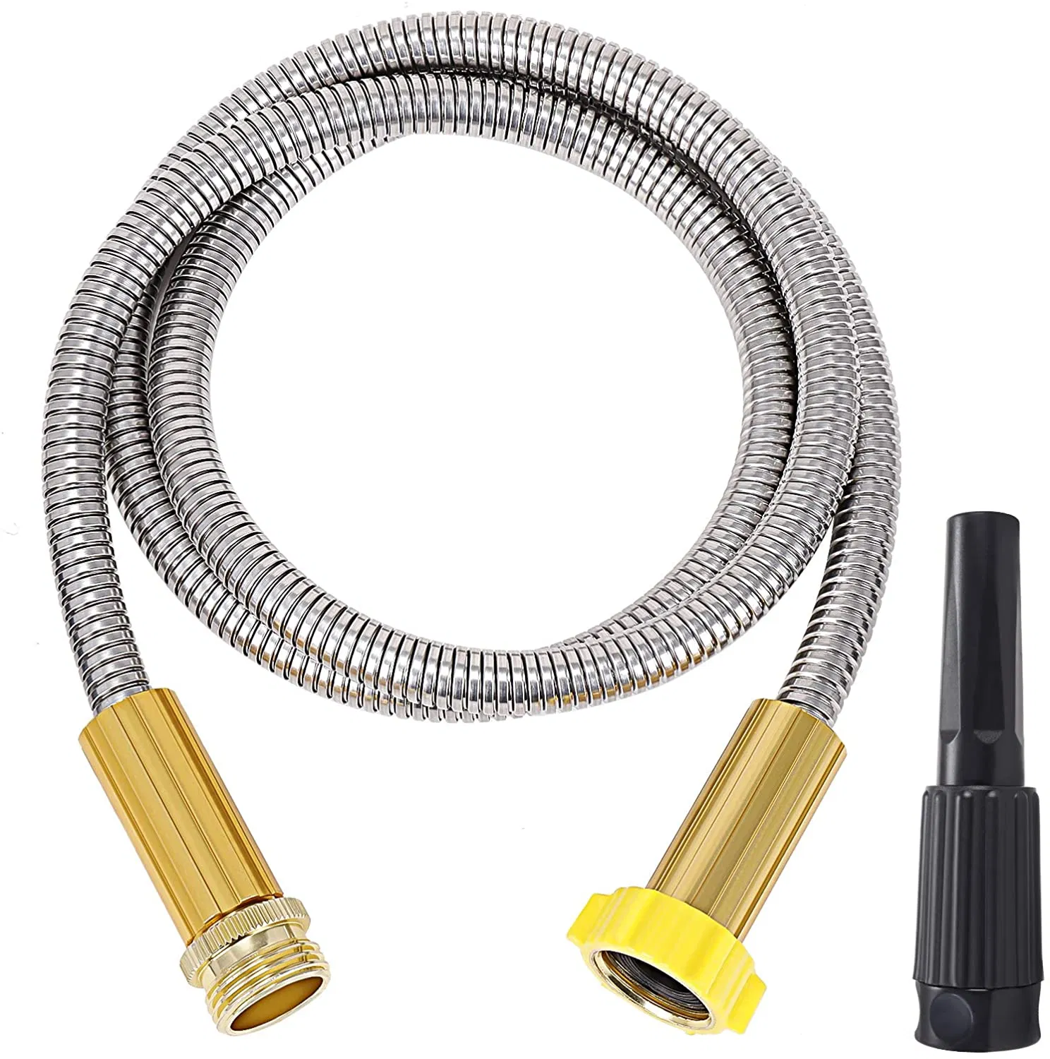 Metal Garden Hose 5FT - Short Hose Stainless Steel Heavy Duty Water Hose with Solid Adjustable Nozzle