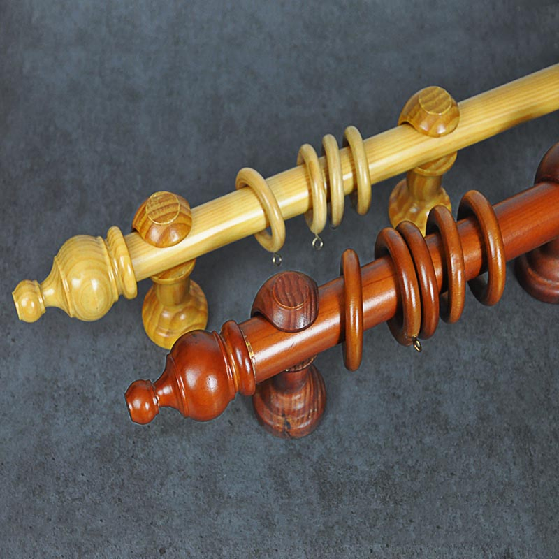 Factory Sale Wooden Curtain Pole with Finials Brackets 28mm Curtain Rod Set