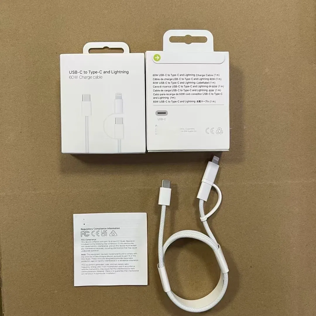 Кабель USB-C/Lightning 2 в 1, 60Вт, 1м
