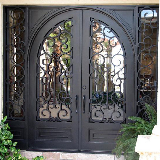 Pre-Hung Heavy Duty Luxury Grilled Pattern Villa External Door Wrought Iron Door