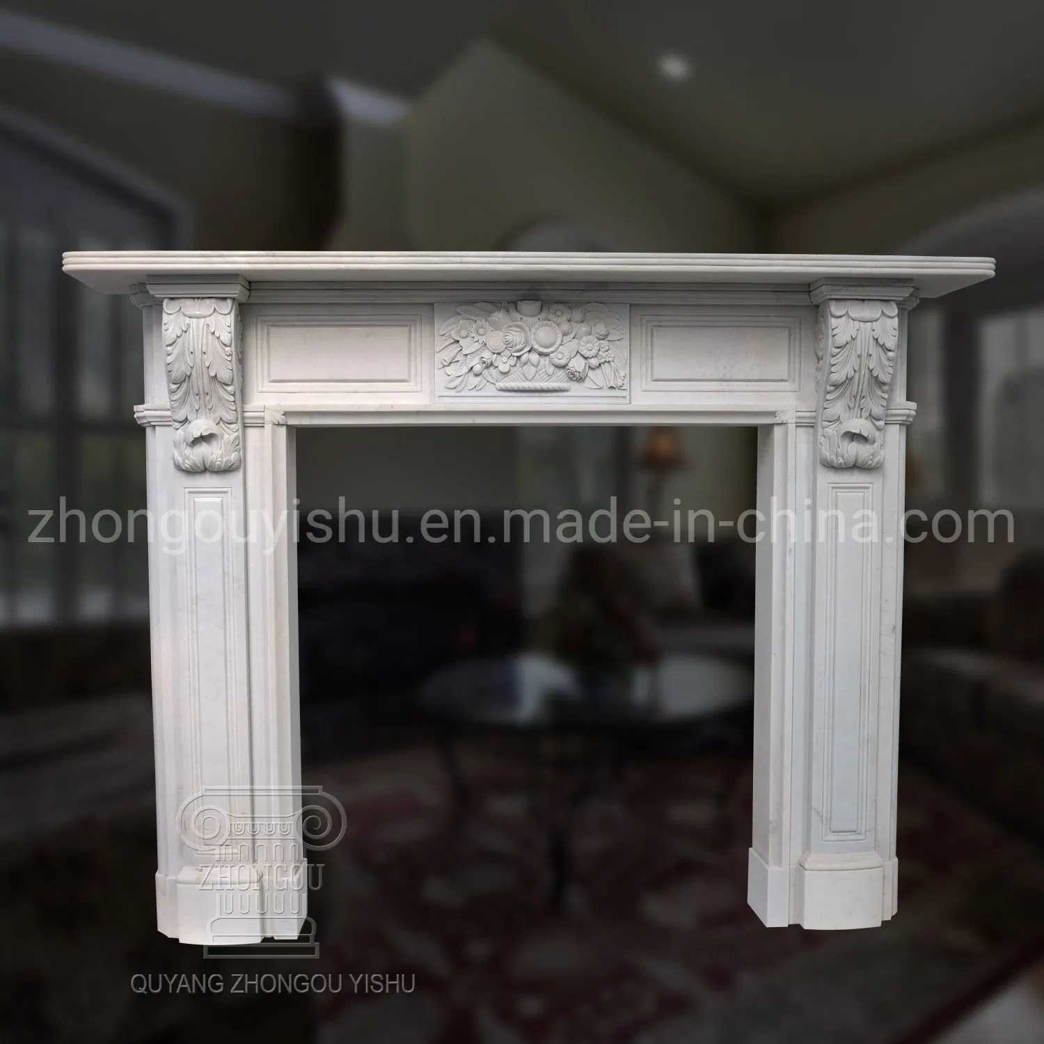 Simple Design Marble Fireplace with Great Hand-Carved Quality and Fine Craftsmanship
