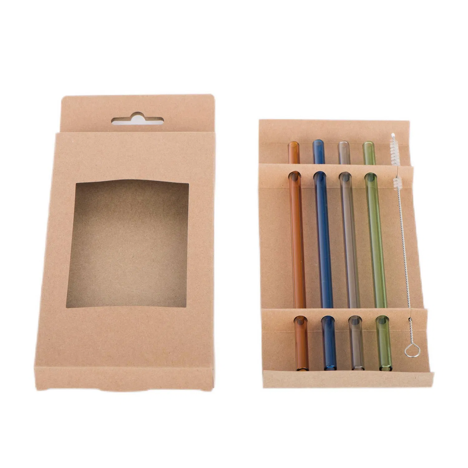 Colored Glass Straw in Wavy Shape with Brush and Kraft Box for Drinking