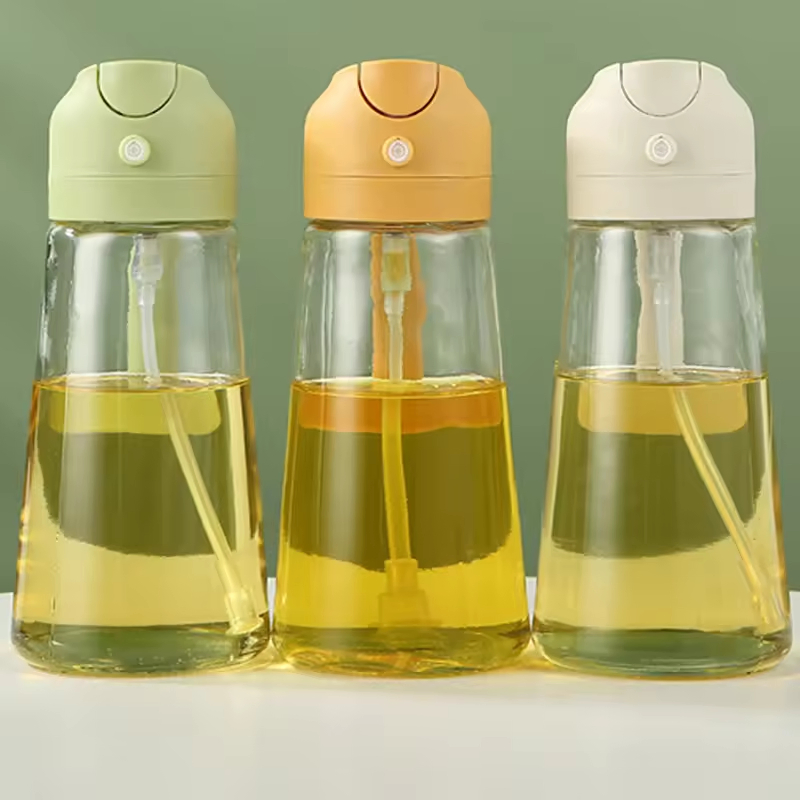 450ml Two-in-One Spray and Pour Dual-Purpose Glass Oil Sprayer Kitchen Oil Bottle Press Spray Without Oil