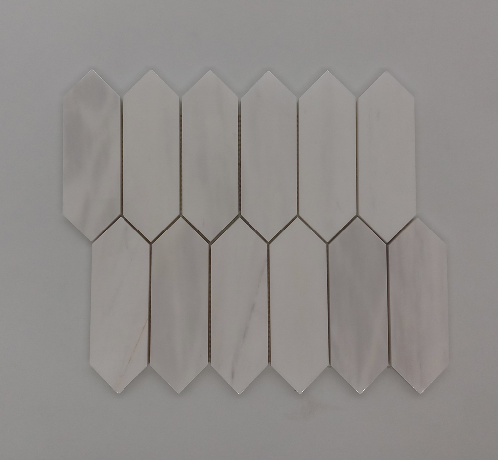 Мозаика из белого мрамора Каррара Длинный шестигранник