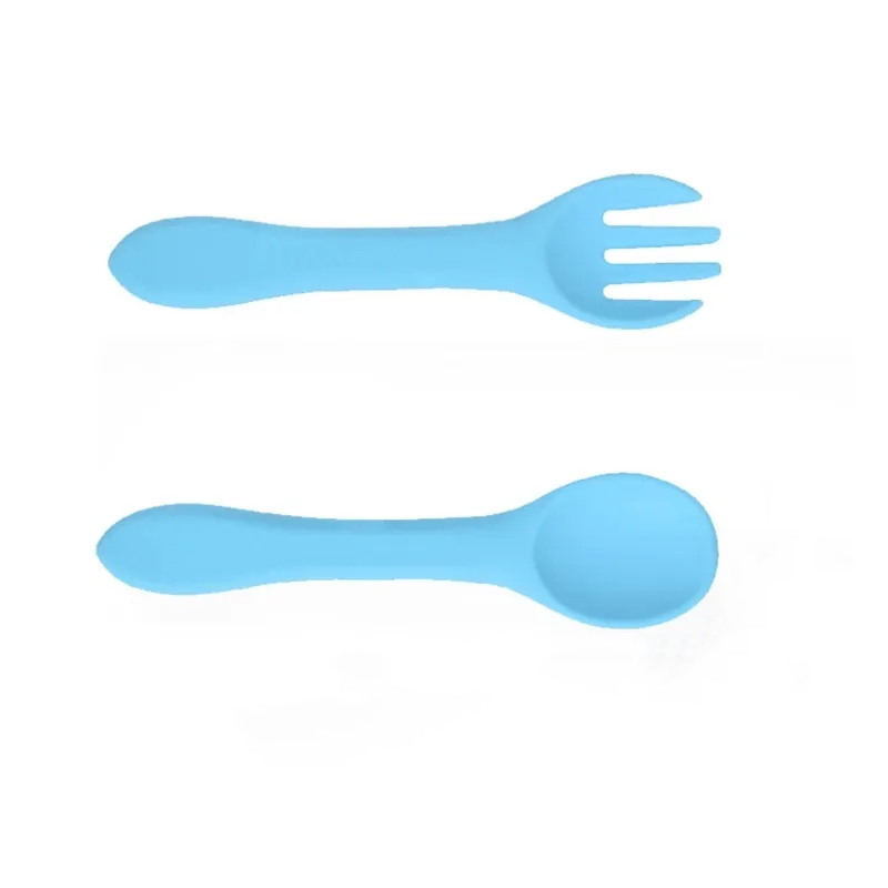 High Quality Multi-Color Training Baby Feeding Silicone Tableware Spoon Fork