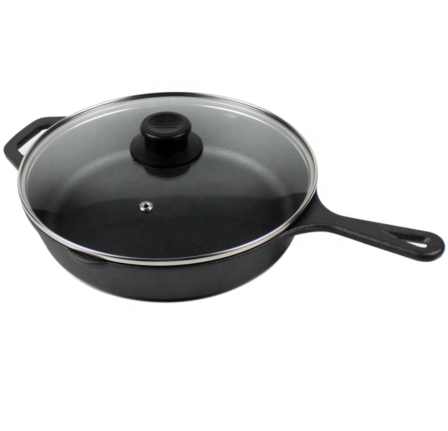 12inch Pre-Seasoned Cast Iron Frying Pan with Glass Lid