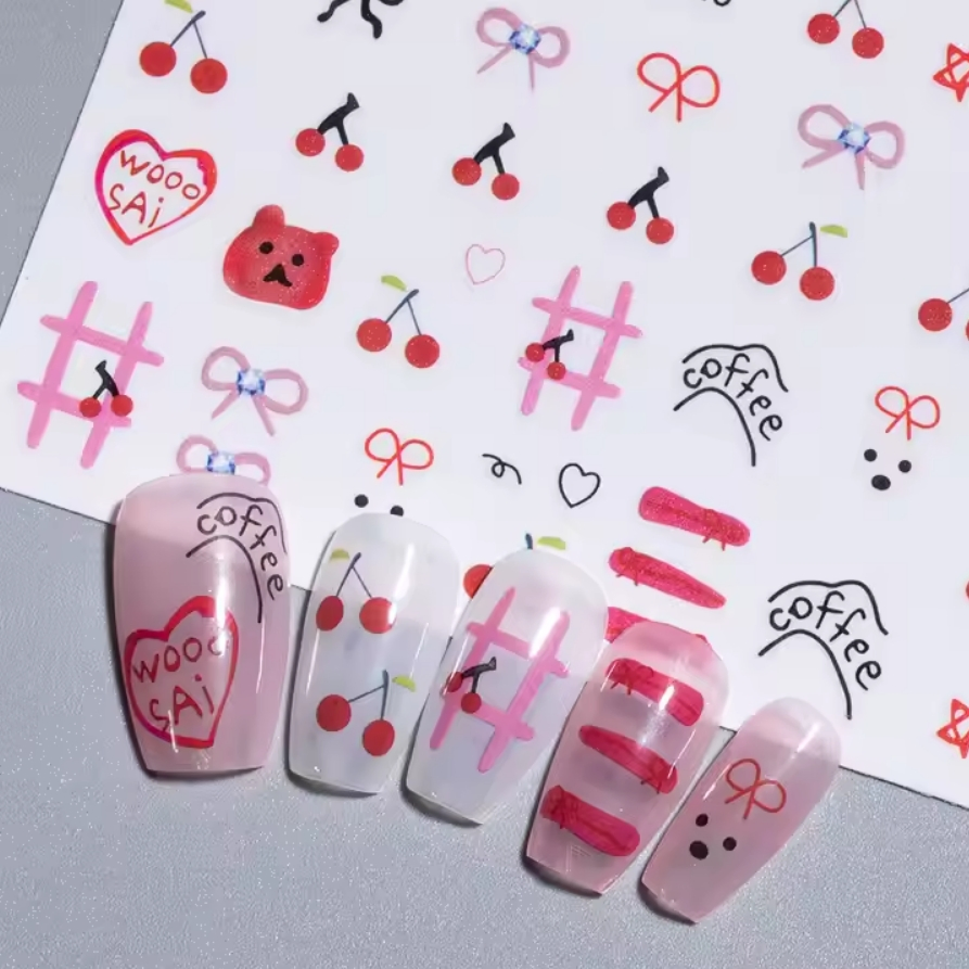 Kawaii Bow Ribbon Nail Art Charms Colorful 3D Nail Art Decoration Sticker