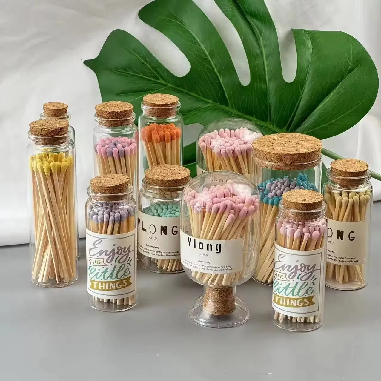 Premium Wooden Matches in Artistic Shapes and Colors for Glass Bottle