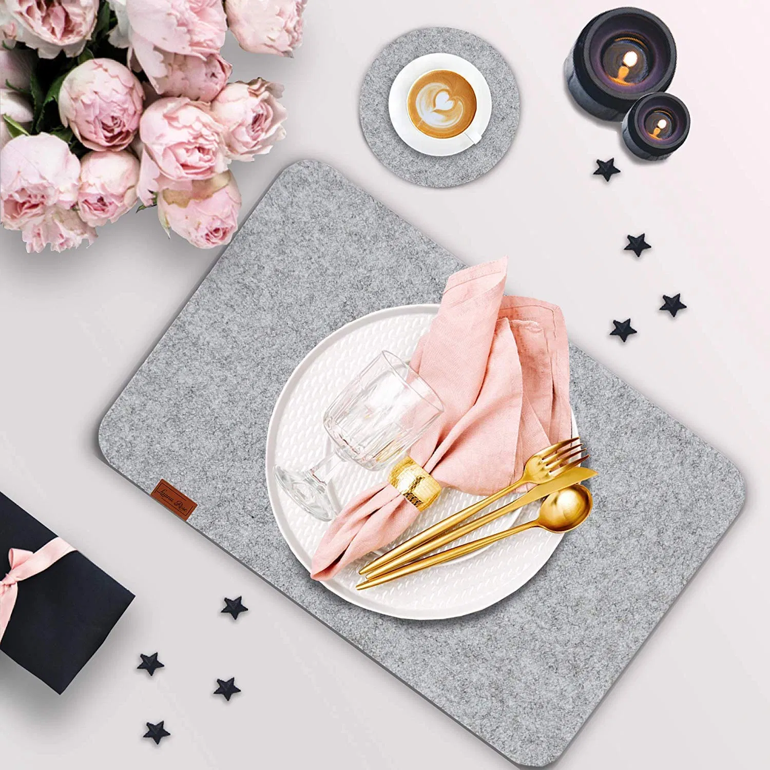 Heat Resistant Washable Place Mat Felt Table Placemats with Coaster and Felt Knife and Fork Bag