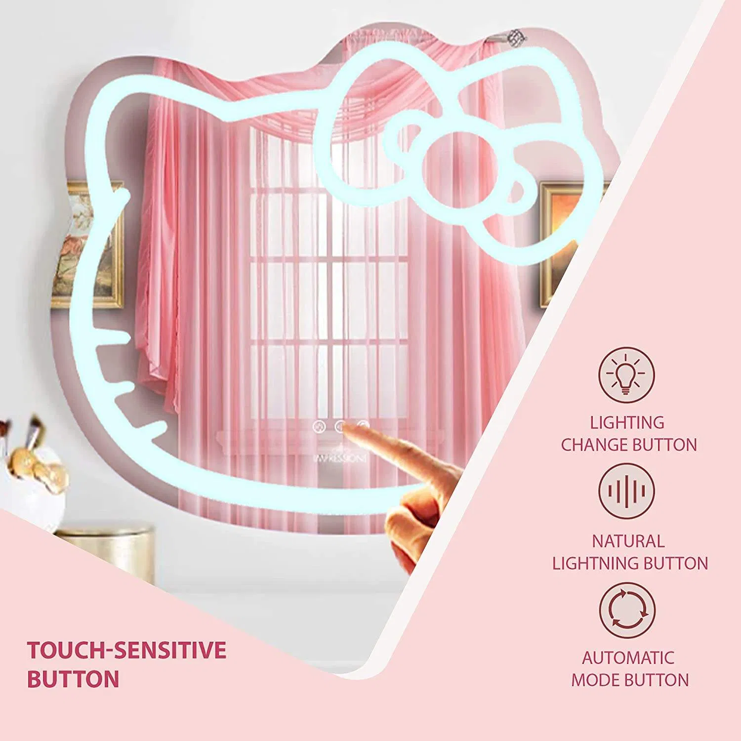 Light Touch Mirror Switch for Bathroom Irregular Decorative Mirrors Wall Modern Hello Kitty LED Mirror