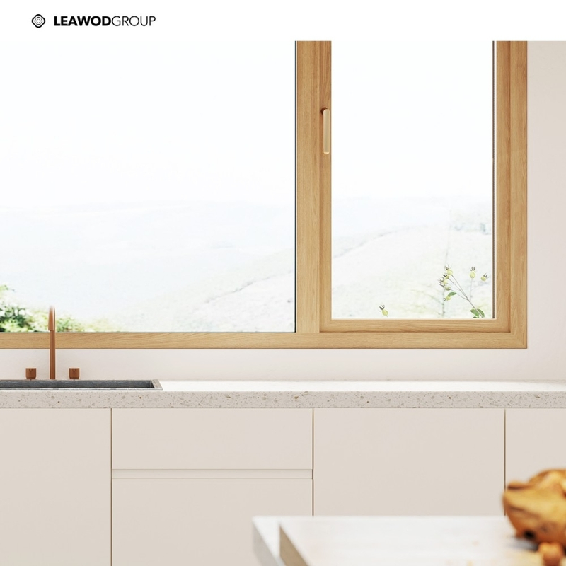 High-End Aluminum Cald Oak Frame Wooden Window with Double Tempered Glass