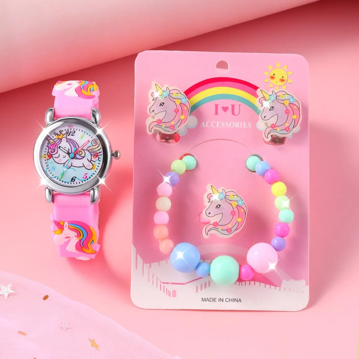 Cute Cartoon Watches Unicorn Bright Colors Pink