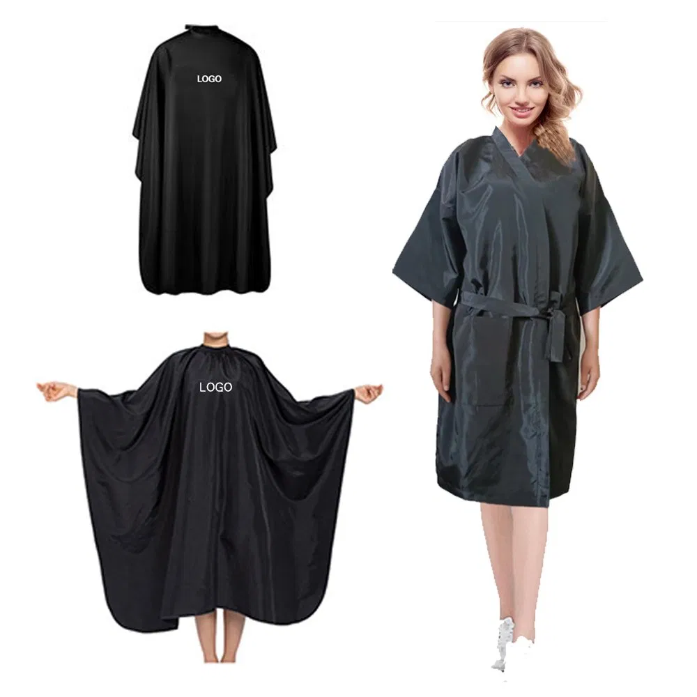 Custom Logo Printed Polyester Salon Barber Hairdressing Wholesale Waterproof Cutting Black Apron