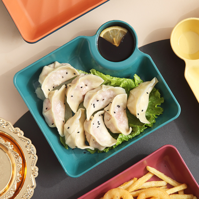 Sushi Dumpling Noodles French Fries Square PP Snack Plate with Vinegar Plate