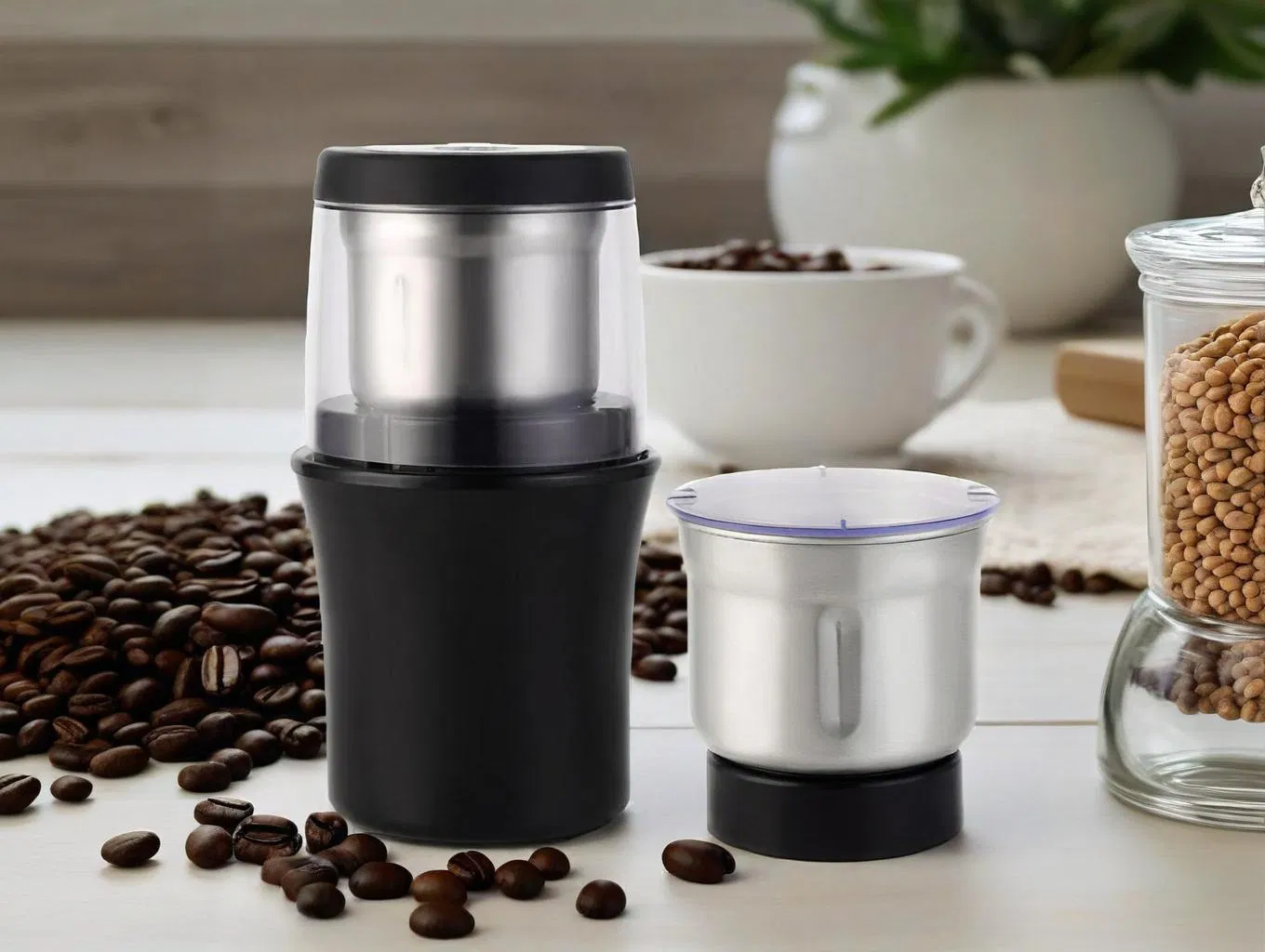 Safe Operation Coffee Grinder - 20+ Continuous Settings, 100g Removable Hopper, 10-Cup Chamber, Easy Cleaning