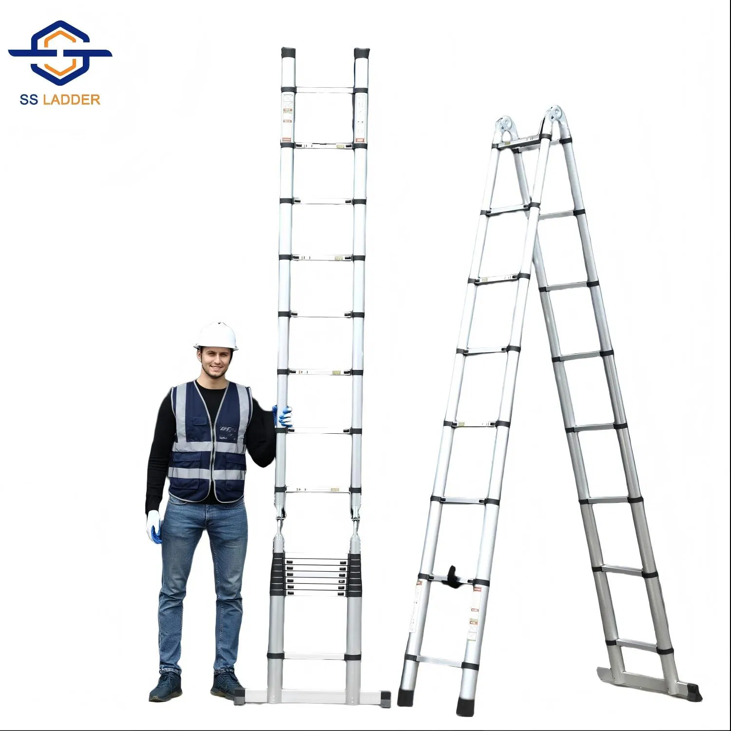Direct Manufacturer High Stability Lightweight Premium Aluminum Extendable Double Sided Ladder