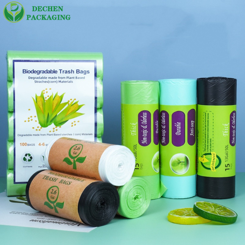 Custom Logo Biodegradable Garbage Bags Compostable Eco Friendly Degradable Refuse Sacks PLA Epi Bin Liner Rubbish Trash Bag