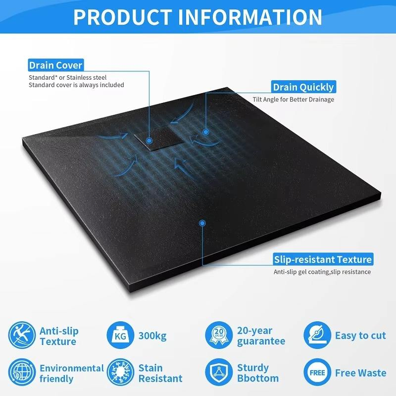 SMC Shower Base 1000 X 800 mm Anti-Slip Quadrant Shower Tray with Waste Trap