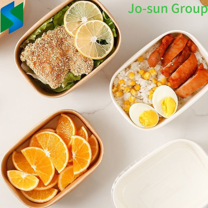 Factory Custom Take Away Lunch Food Container Brown Kraft Paper Salad Disposable Rectangle Bowl with Lid