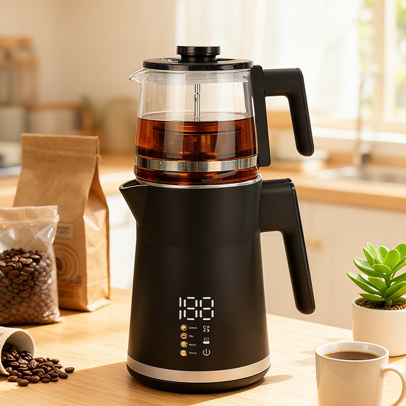 Yuekon Tea Maker Machine Water Boiler Double Layer Stainless Steel 1.5L Electric Russian Samovar with Strix Control Temperature
