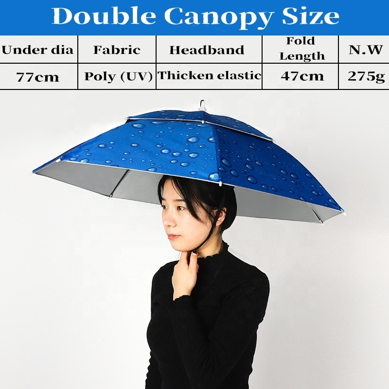 Wholesale Double Layers Head Cap Umbrella Promotional Foldable Hands Free Head Hat Umbrella for Outdoor Activities