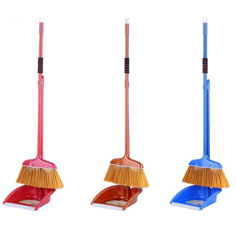 Red/Coffee/Blue Cleaning Broom and Dustpan Set Plastic for Home Kitchen Office Floor