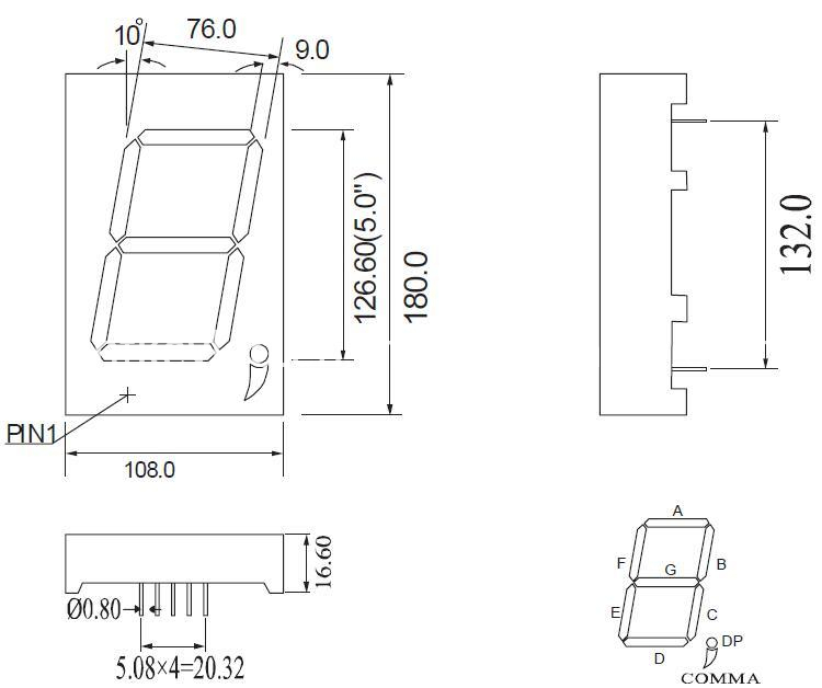 5 Inch 7 Segment LED Display with Comma and Dp with RoHS From Expert Manufacturer